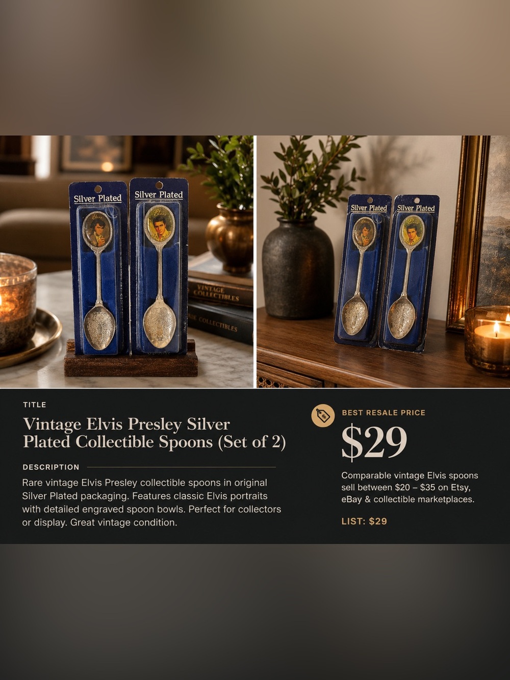 Vintage Elvis Presley Silver Plated Collectible Spoons — Set of 2
